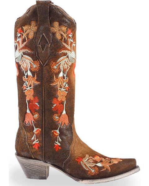 Image #2 - Corral Women's Floral Embroidered Lamb Western Boots - Snip Toe, Chocolate, hi-res
