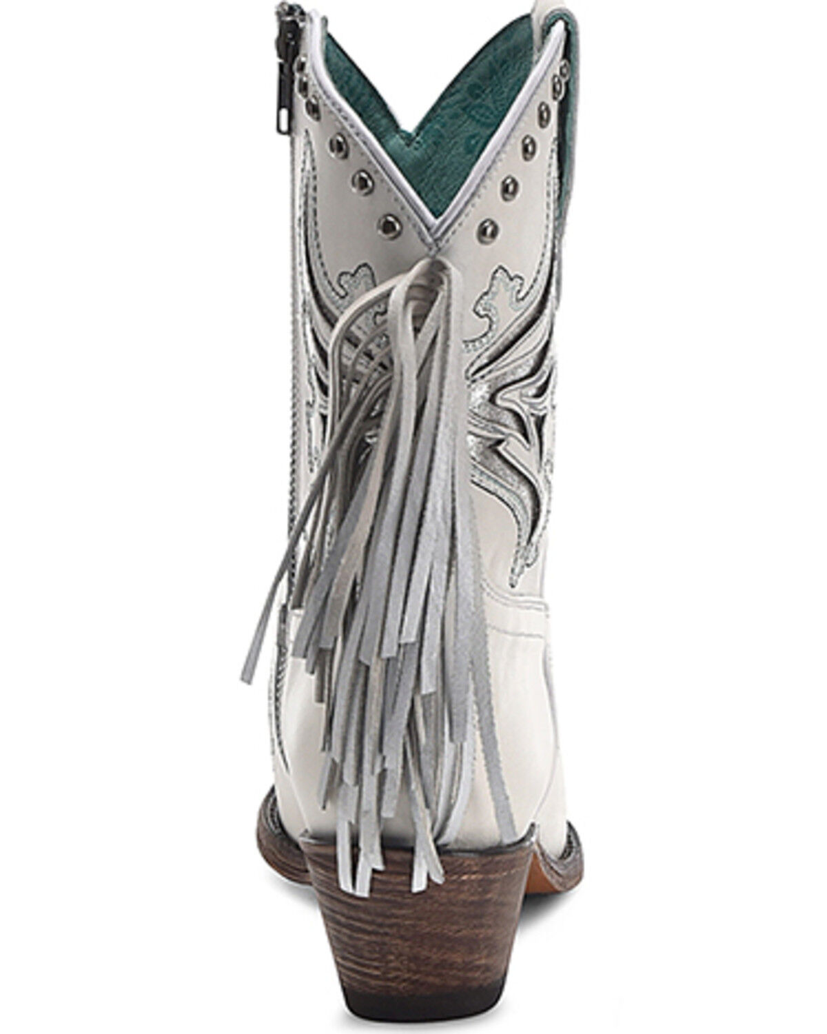 Image #4 - Corral Women's Fringe Inlay Ankle Western Boots - Snip Toe, White, hi-res