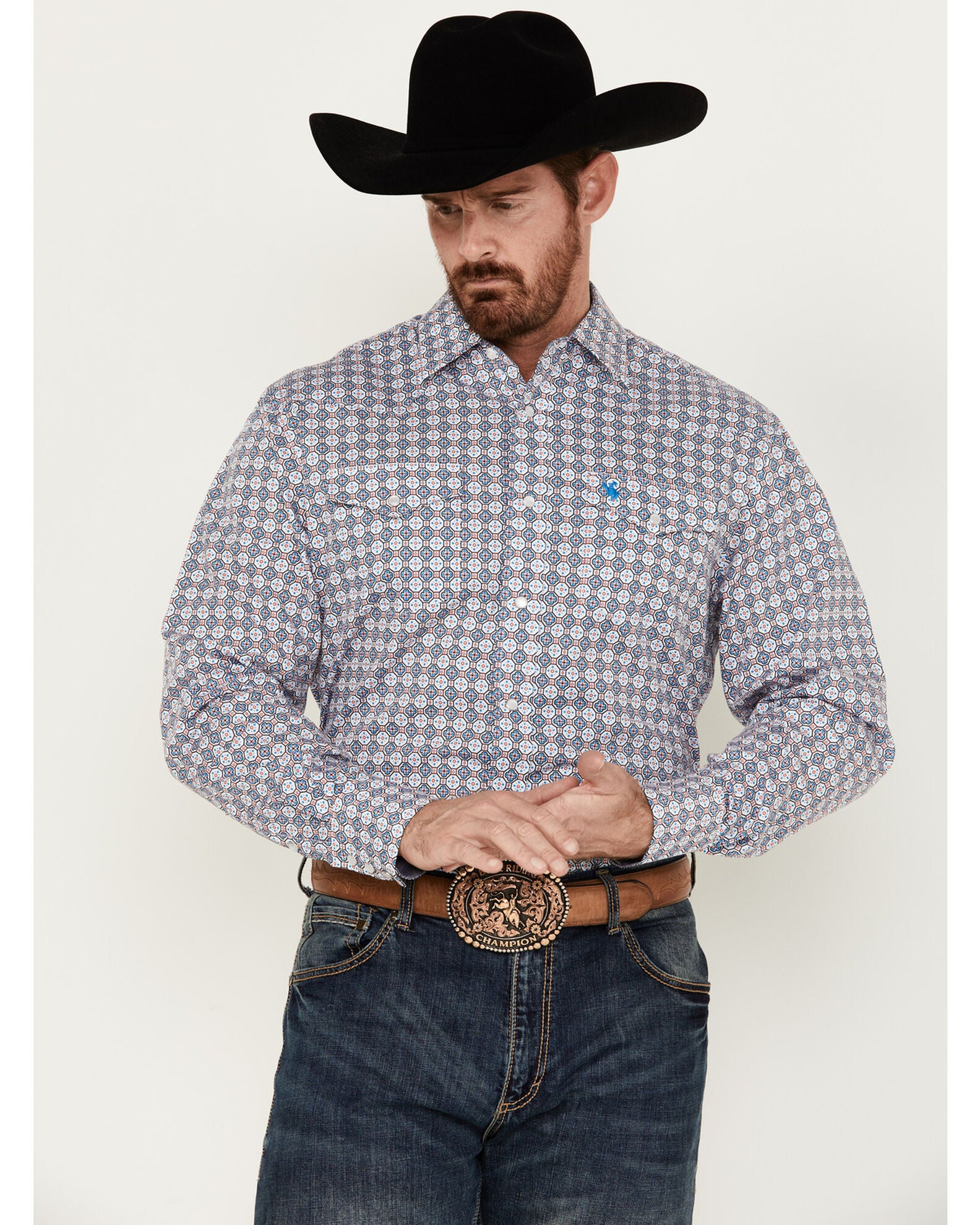 Product Name: Rodeo Clothing Men's Medallion Print Long Sleeve Pearl ...