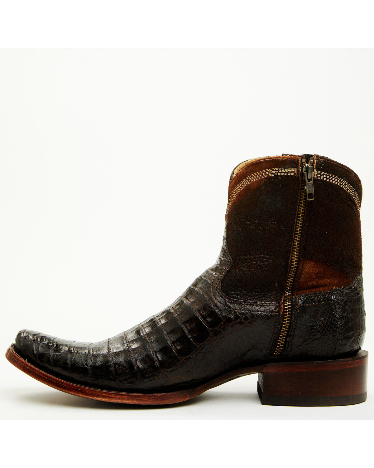 Image #3 - Corral Men's Exotic Caiman Western Booties - Square Toe, Chocolate, hi-res