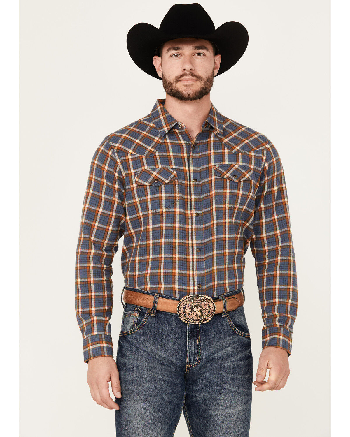 Image #1 - Cody James Men's Sunrise Plaid Print Long Sleeve Western Snap Shirt - Big, Light Blue, hi-res