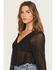 Image #2 - Wild Moss Women's Sheer Printed Long Sleeve Baby Doll Top, Black, hi-res