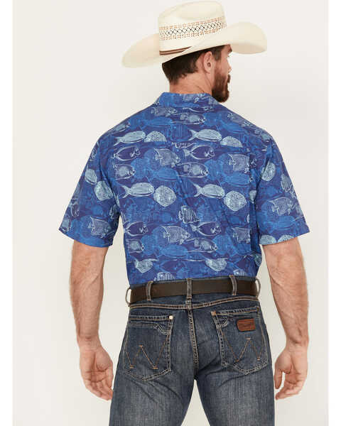 Ariat Men's VentTEK Outbound Fish Print Short Sleeve Button-Down Shirt - Tall, Blue, hi-res