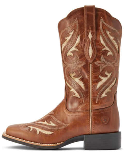 Ariat Women's Round Up Bliss Underlay Performance Western Boots - Broad Square Toe , Beige/khaki, hi-res