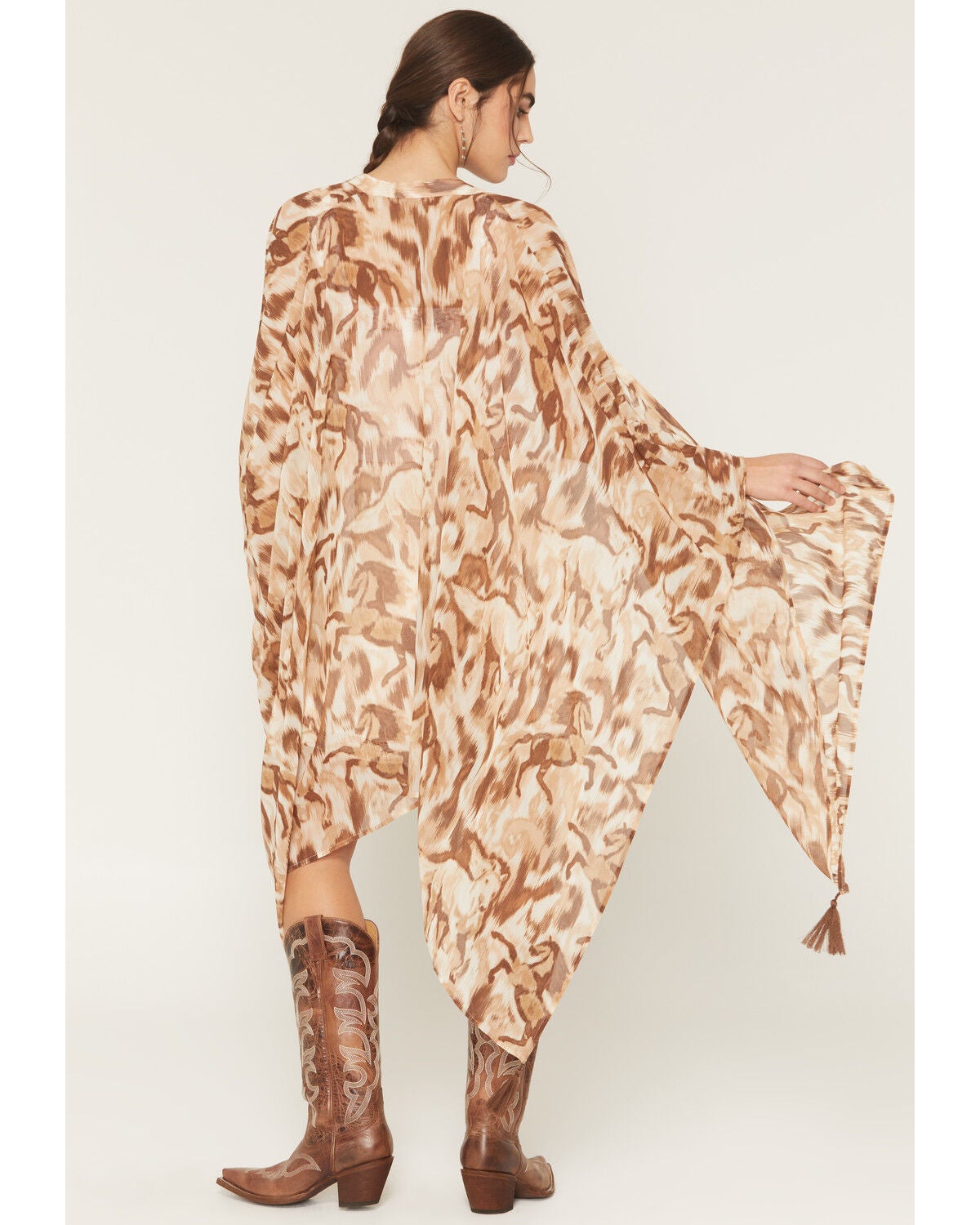 Image #6 - Shyanne Women's Horse Print Chiffon Kimono, Coffee, hi-res