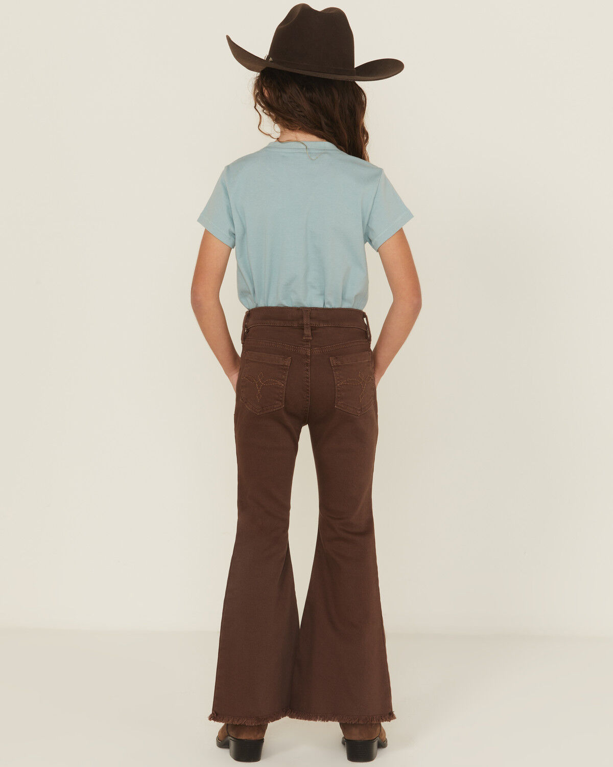 Image #3 - Shyanne Little Girls' Pull-On Flare Stretch Denim Jeans, Brown, hi-res