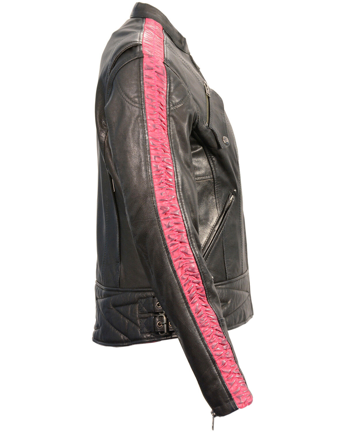 Image #2 - Milwaukee Leather Women's Crinkle Arm Lightweight Racer Leather Jacket - 4X, Pink/black, hi-res