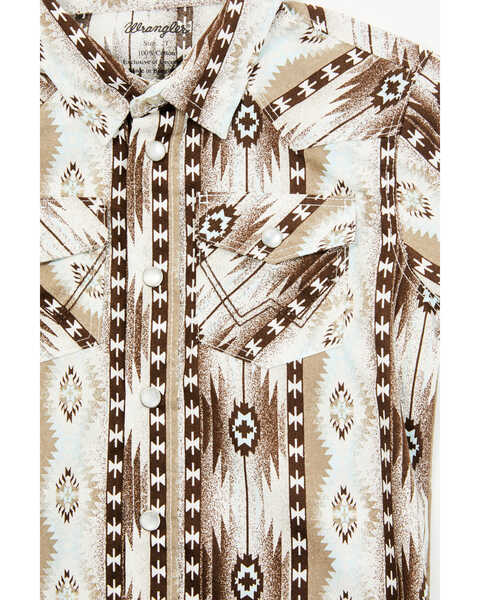 Image #2 - Wrangler Toddler Boys' Checotah Southwestern Striped Short Sleeve Pearl Snap Western Shirt , Brown, hi-res