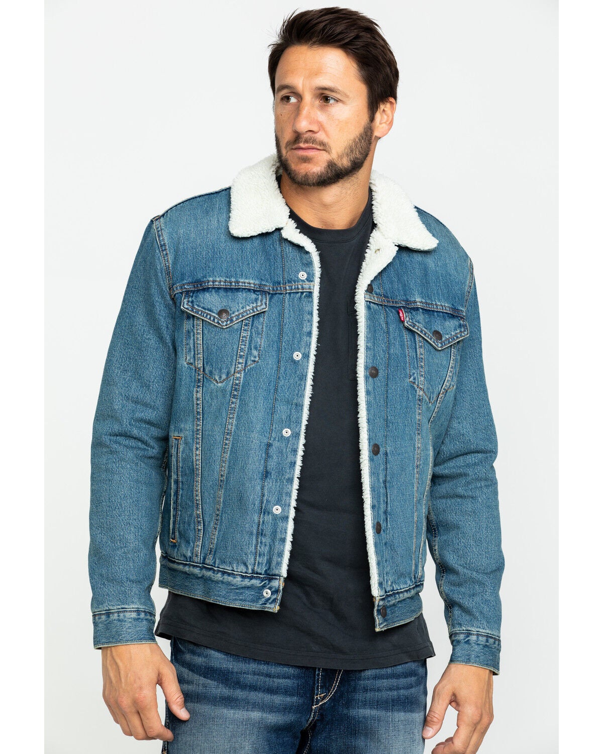 Levi's Men's Juniper Sherpa Lined Trucker Denim Jacket, Blue, hi-res