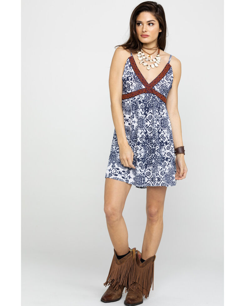 Shyanne Women S Blue Print Filigree Dress Sheplers