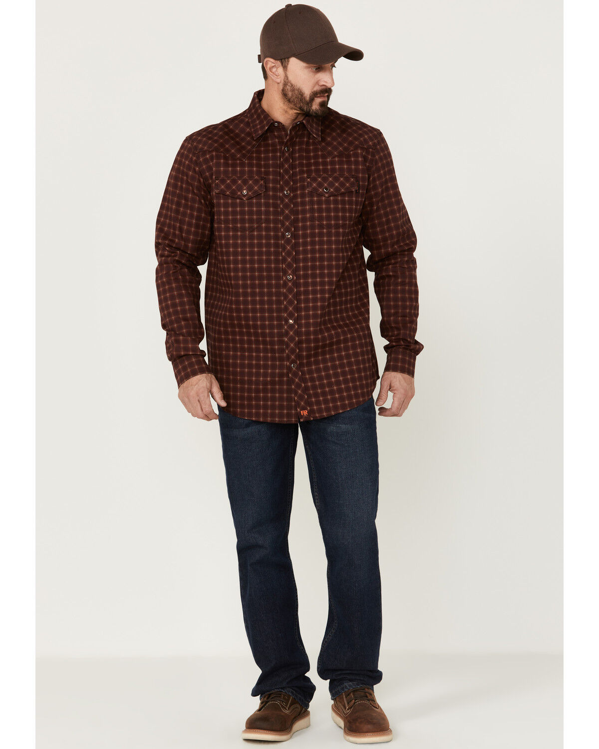 Image #2 - Cody James Men's FR Tartan Plaid Print Long Sleeve Snap Work Shirt, Brown, hi-res