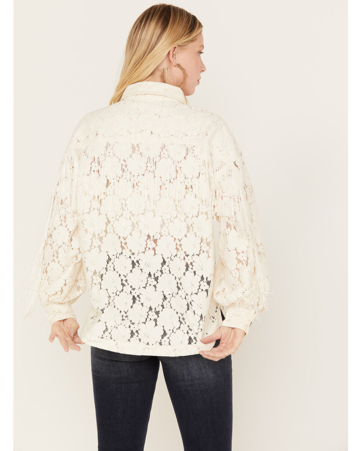 Image #4 - Shyanne Women's Lace Fringe Button-Down Shacket, Cream, hi-res