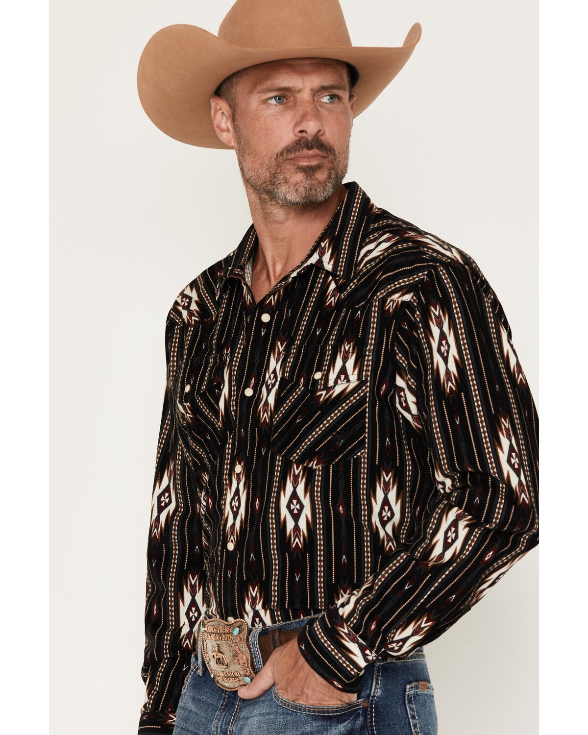 Image #2 - Ariat Men's Retro Holbert Southwestern Corduroy Long Sleeve Snap Western Shirt, Black, hi-res