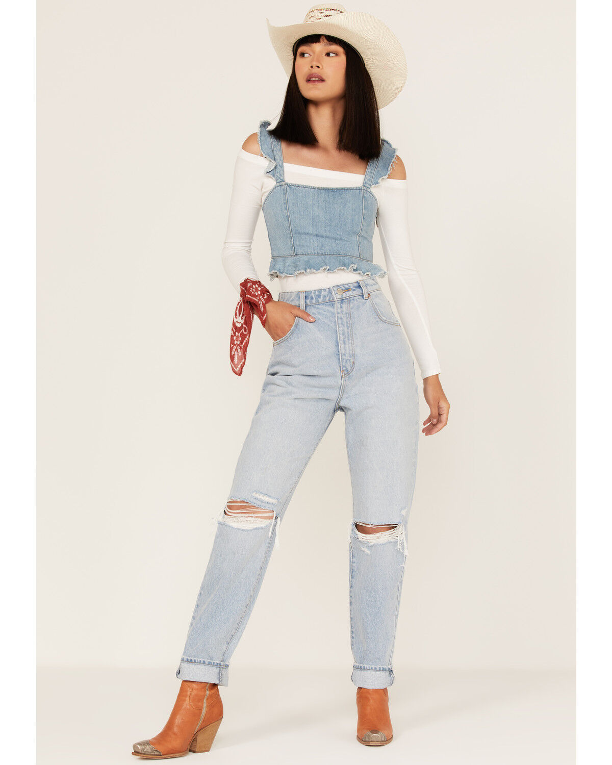 Image #1 - Rolla's Women's Light Wash High Rise Distressed Ella Straight Jeans, Blue, hi-res