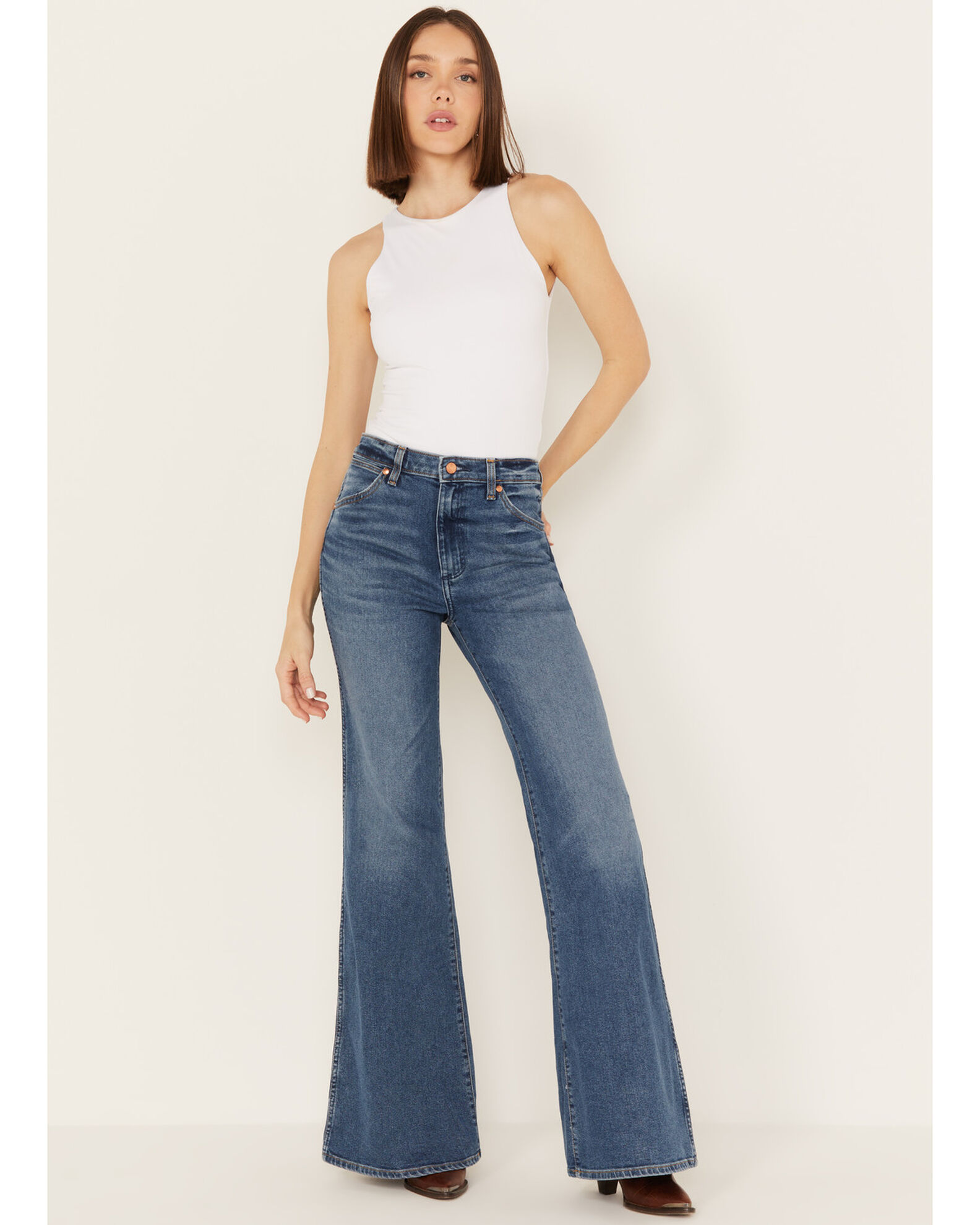 Wrangler Women s Wanderer Dark Wash High Rise Stretch Modern Flare Jeans Sheplers