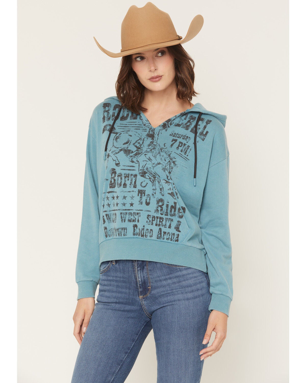 Shyanne Women's Rodeo Rebel Pullover Hoodie, Turquoise, hi-res