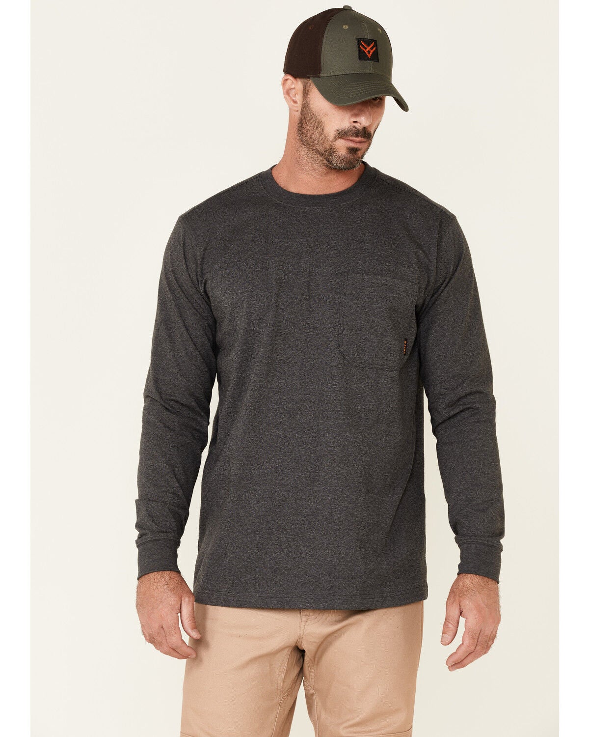 Hawx Men's Solid Charcoal Forge Long Sleeve Work Pocket T-Shirt - Tall, Charcoal, hi-res