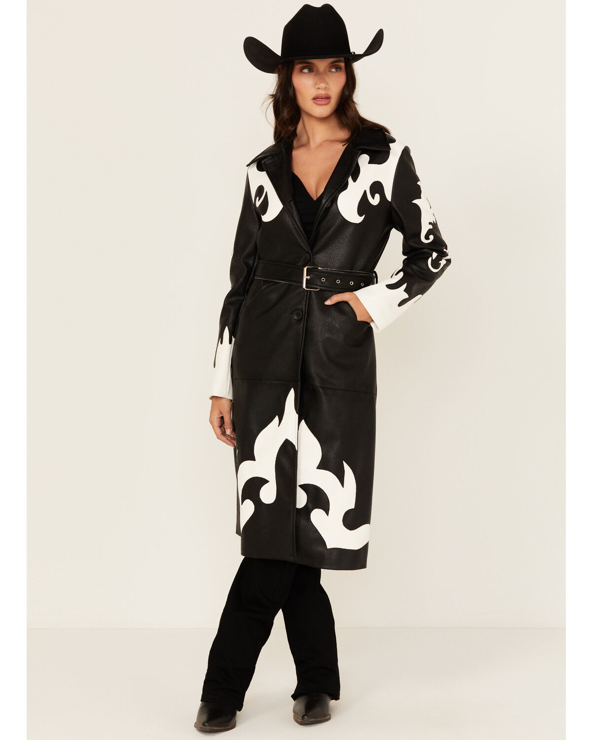 Image #2 - Azalea Wang Women's Robot Cowgirl Button-Down Trench Coat, Black, hi-res