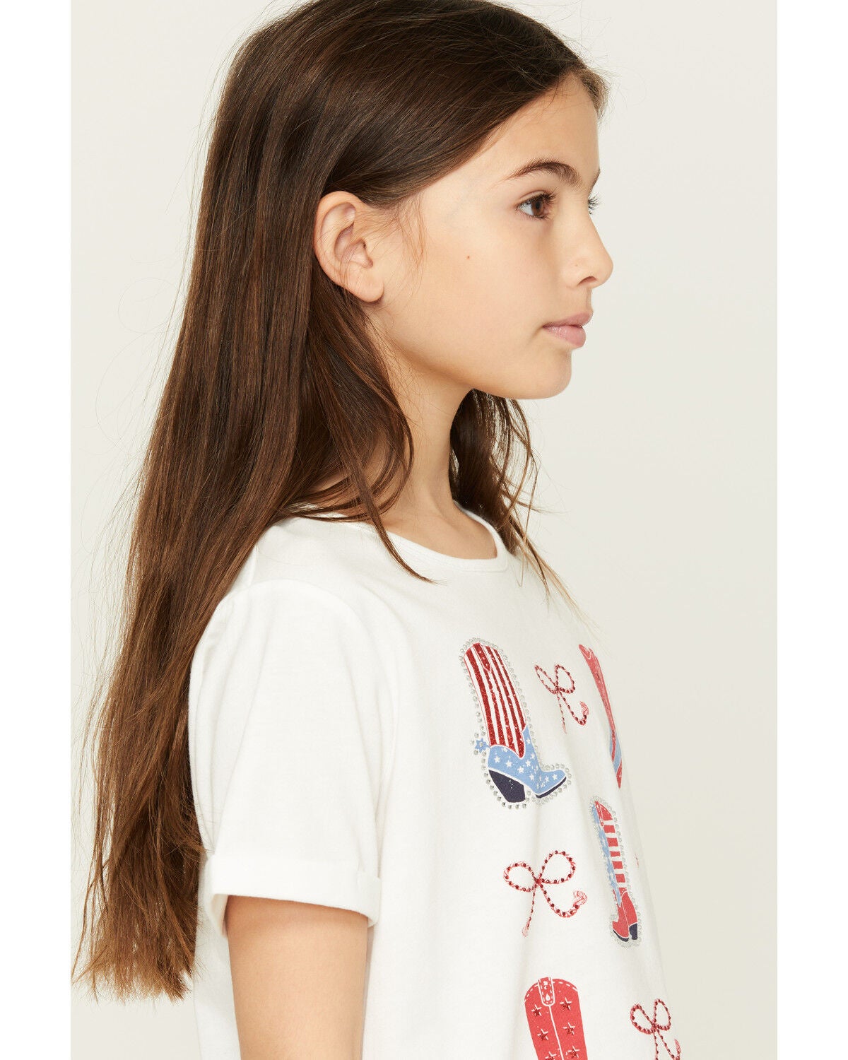 Image #2 - Buttercup Girls' Americana Embellished Boots Short Sleeve Graphic Tee, White, hi-res