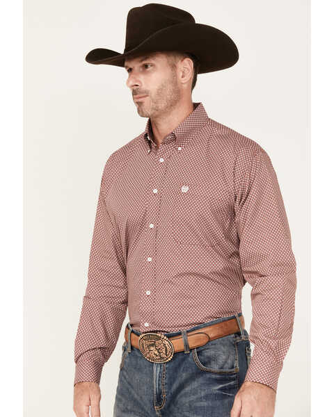 Image #2 - Cinch Men's Geo Print Long Sleeve Button-Down Western Shirt, Red, hi-res