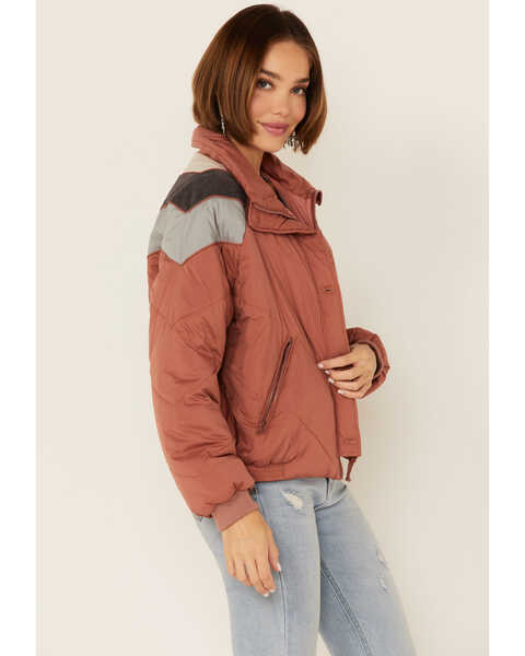 Wishlist Women's Puff Chevron Color-Block Storm-Flap Jacket , Brick Red, hi-res