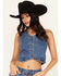Image #1 - Rock & Roll Denim Women's Medium Wash Rhinestone Studded Vest, Medium Wash, hi-res