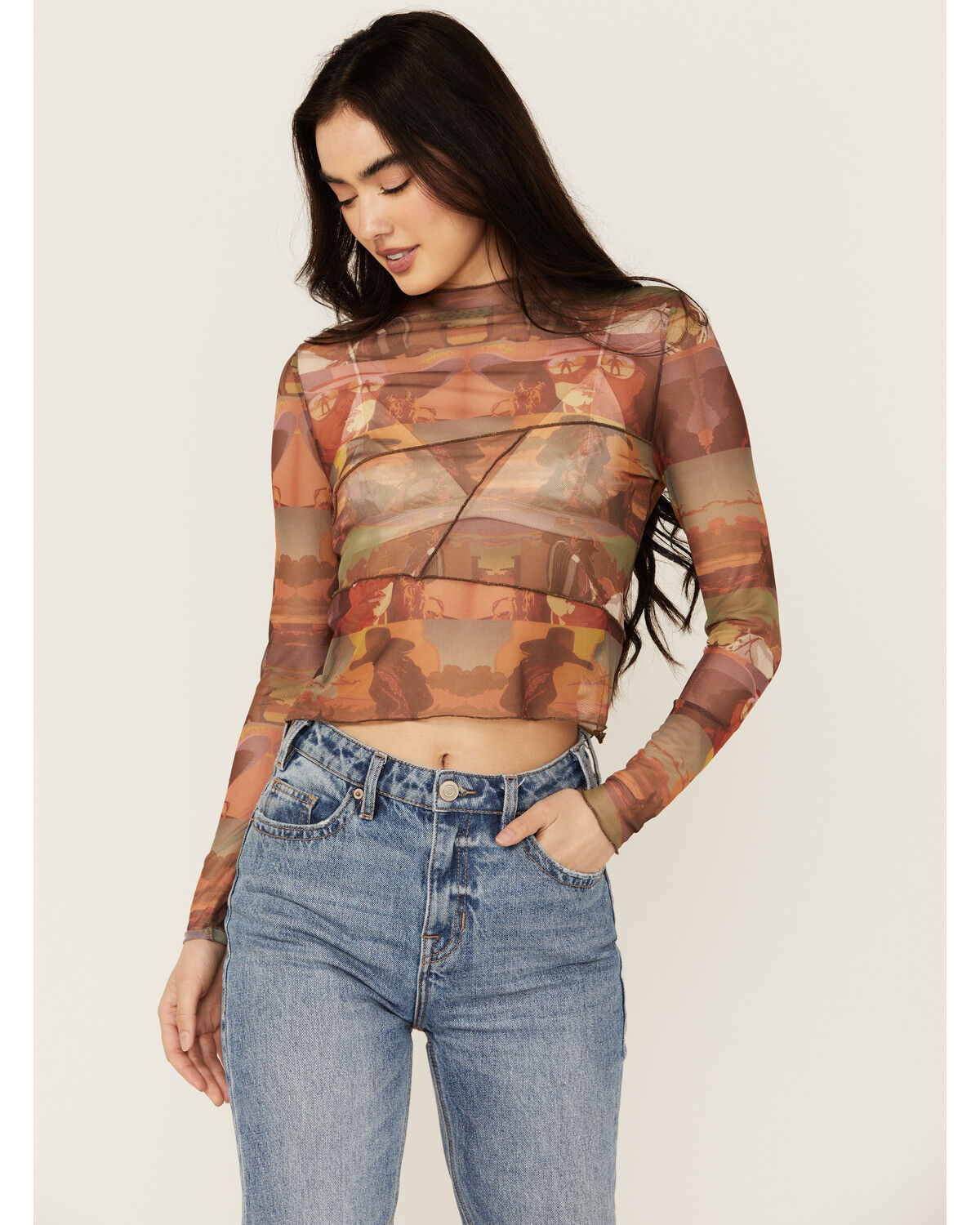 Rock & Roll Denim Women's Scenic Mesh Long Sleeve Top | Sheplers