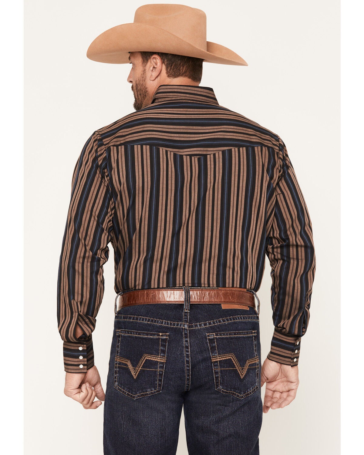 Image #4 - Ely Walker Men's Striped Long Sleeve Pearl Snap Western Shirt - Tall, Black, hi-res