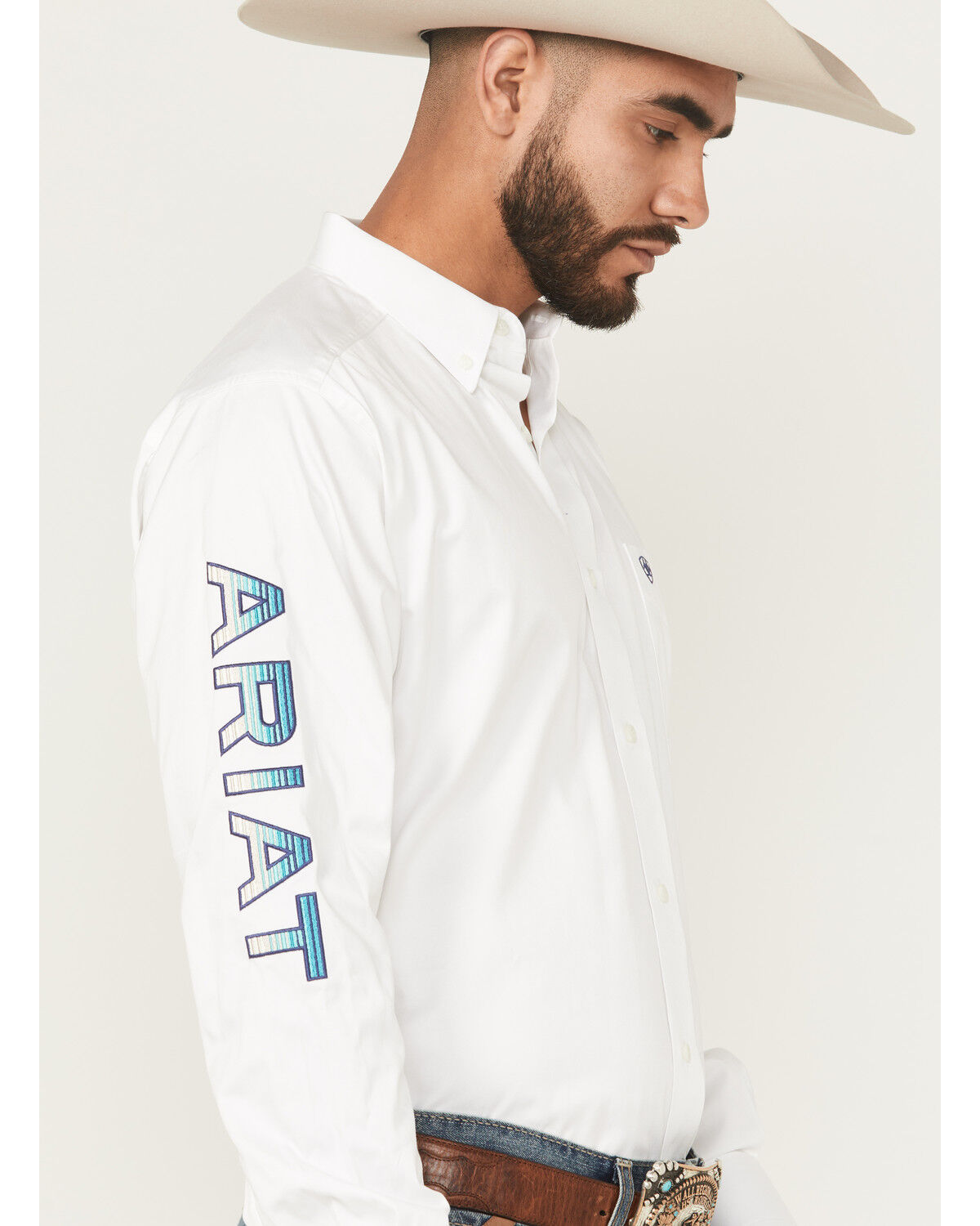 Image #2 - Ariat Men's Team Logo Solid Long Sleeve Button-Down Western Shirt, White, hi-res