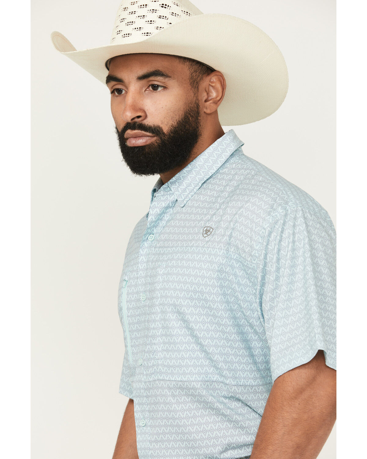 Image #2 - Ariat Men's VentTek Geo Print Short Sleeve Button-Down Western Shirt - Big, Aqua, hi-res
