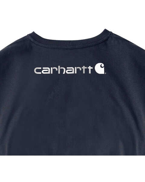 Carhartt Men's Loose Fit Heavyweight Long Sleeve Logo Graphic Work T-Shirt, Navy, hi-res