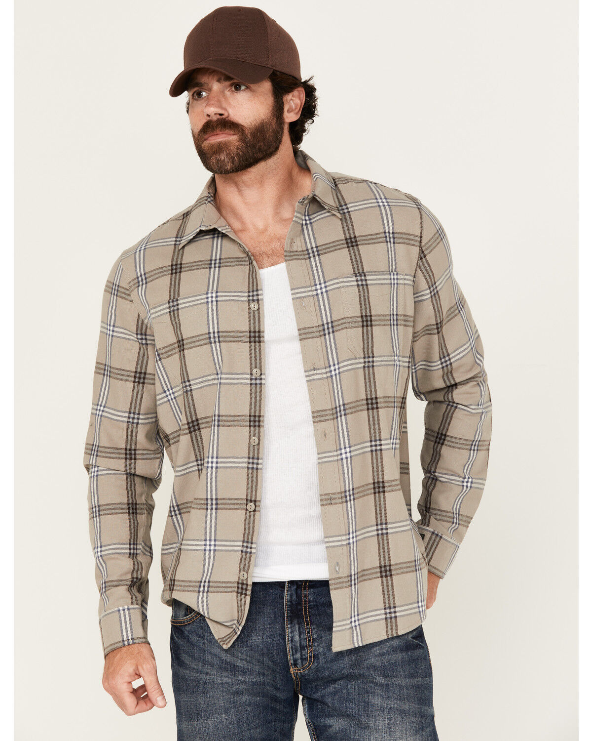 Image #1 - Brothers and Sons Men's Johnson Plaid Print Long Sleeve Button-Down Western Shirt, Medium Grey, hi-res