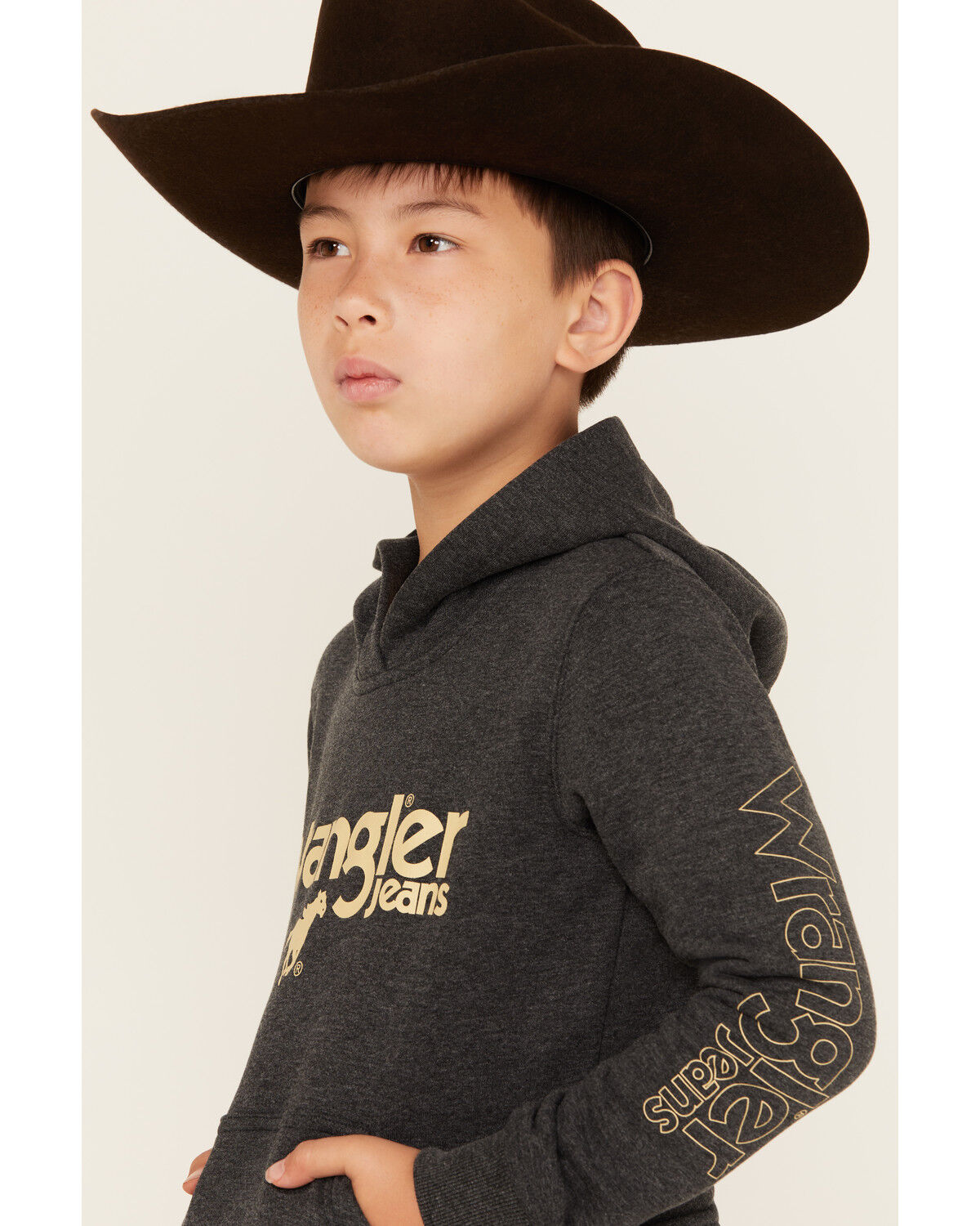 Image #2 - Wrangler Boys' Logo Hooded Sweatshirt, Black, hi-res