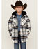 Image #1 - Urban Republic Little Boys' Plaid Print Sherpa Lined Hooded Shirt Jacket, White, hi-res