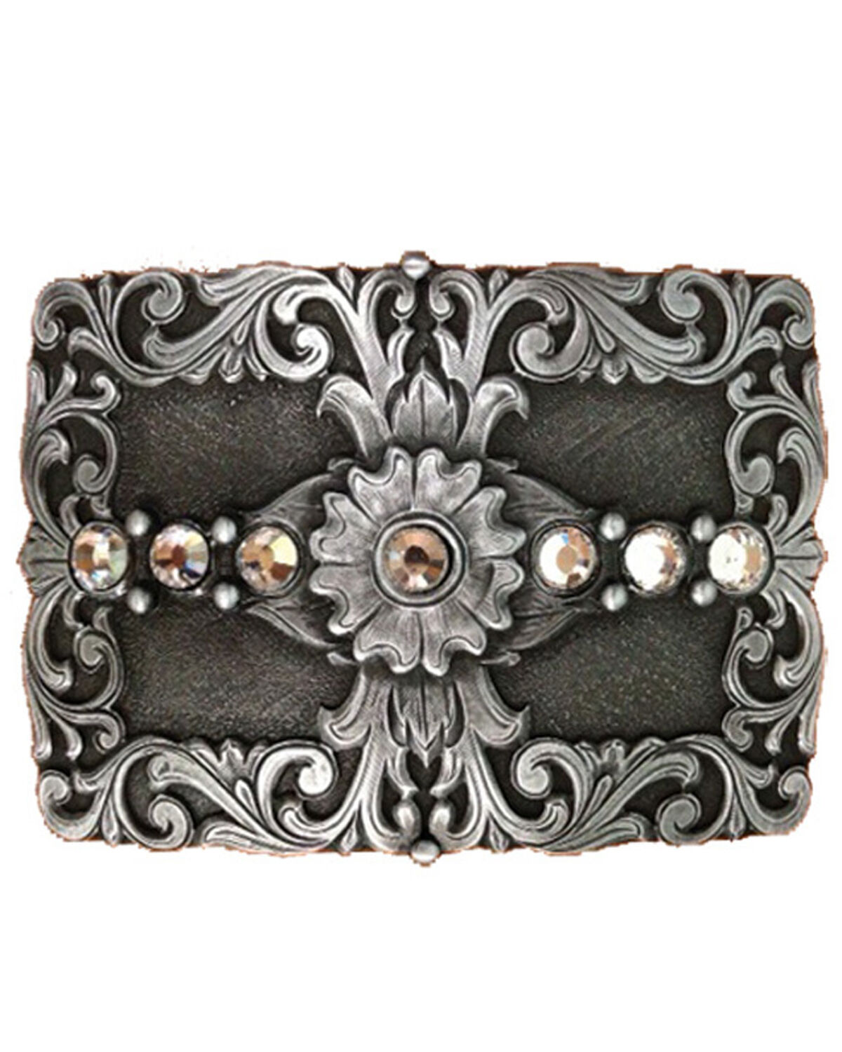 Image #1 - AndWest Women's Floral & Rhinestones Rectangle Belt Buckle, Silver, hi-res