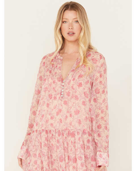 Image #2 - Free People Women's See It Through Floral Long Sleeve Maxi Dress, Pink, hi-res