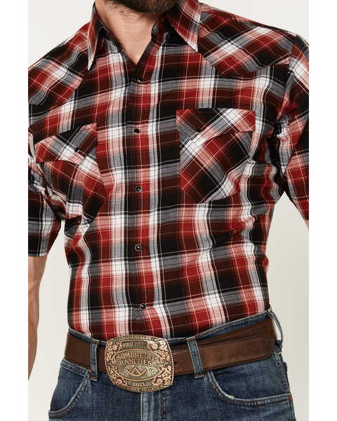 Image #3 - Ely Walker Men's Plaid Print Short Sleeve Snap Western Shirt, Red, hi-res