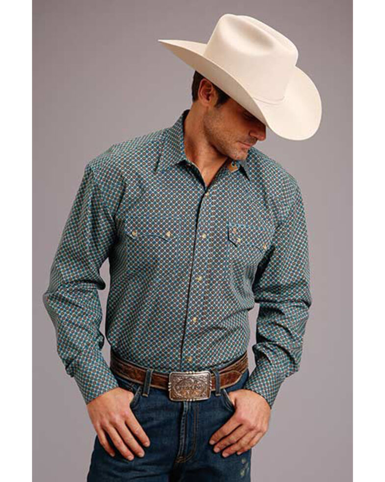 Stetson Men's Small Circle Ring Geo Print Long Sleeve Western Shirt , Grey, hi-res