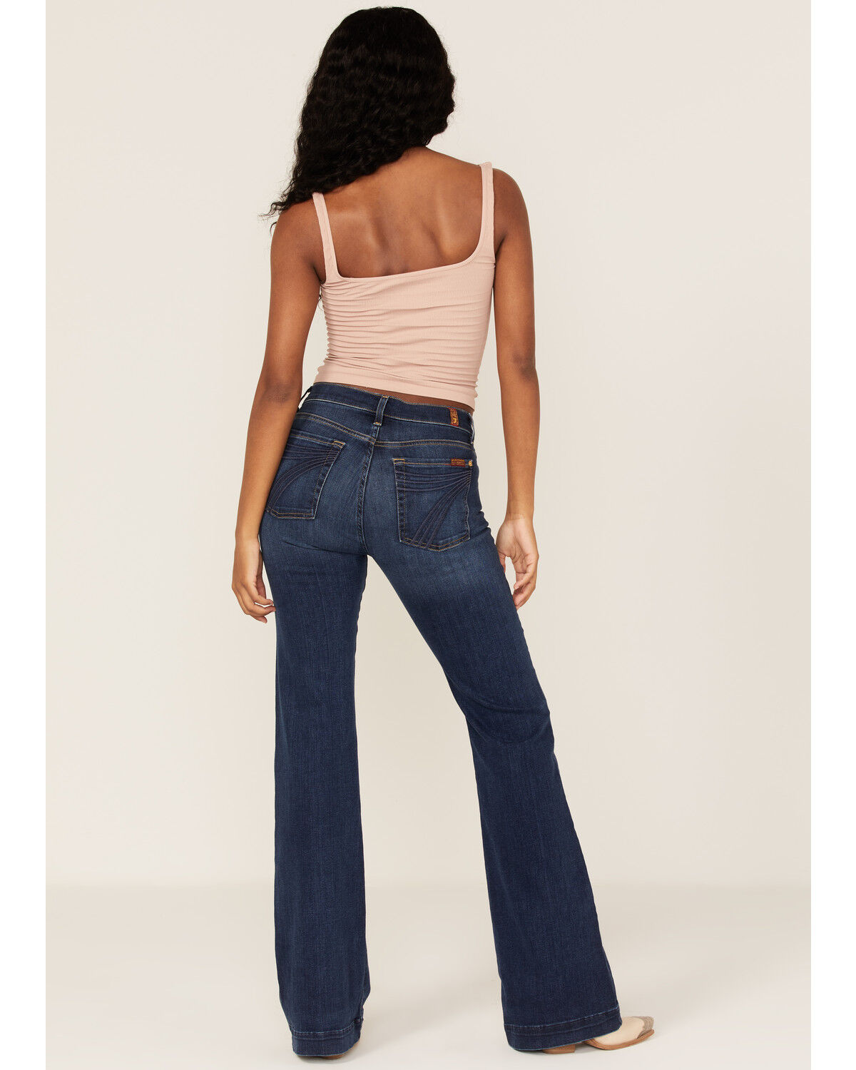 Image #1 - 7 For All Mankind Women's Dark Wash Mid Rise Dojo Trouser Flare Jeans, Blue, hi-res