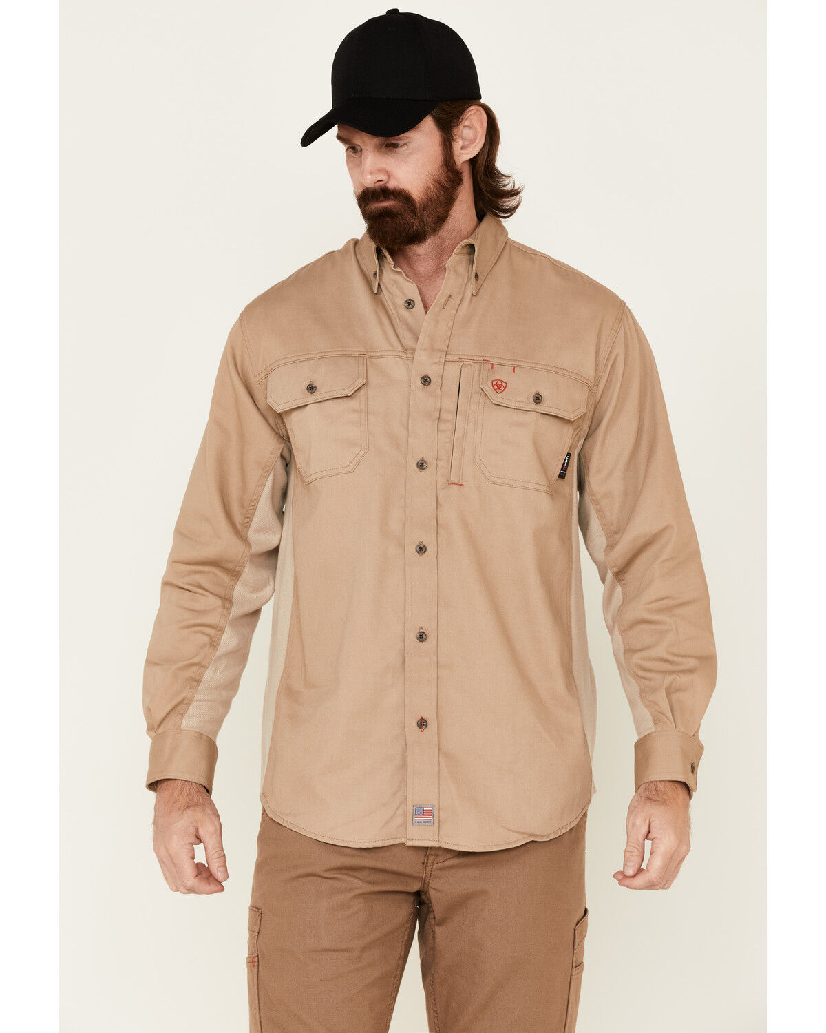 Image #1 - Ariat Men's FR Solid VentTEK Long Sleeve Work Shirt - Tall, Beige/khaki, hi-res