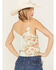 Image #4 - En Creme Women's Floral Print Tie Front Sleeveless Top, Ivory, hi-res