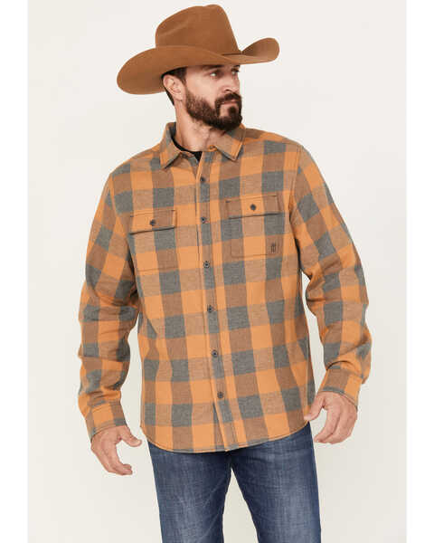 Image #1 - Brothers and Sons Men's Buffalo Checkered Print Long Sleeve Button Down Western Flannel Shirt, Camel, hi-res
