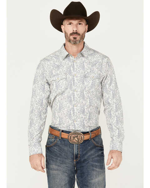 Image #1 - Cody James Men's Dagget Paisley Print Long Sleeve Snap Western Shirt, White, hi-res