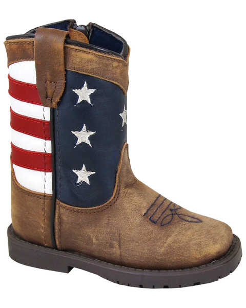 Image #1 - Smoky Mountain Toddler Stars and Stripes Western Boots - Square Toe, Distressed Brown, hi-res