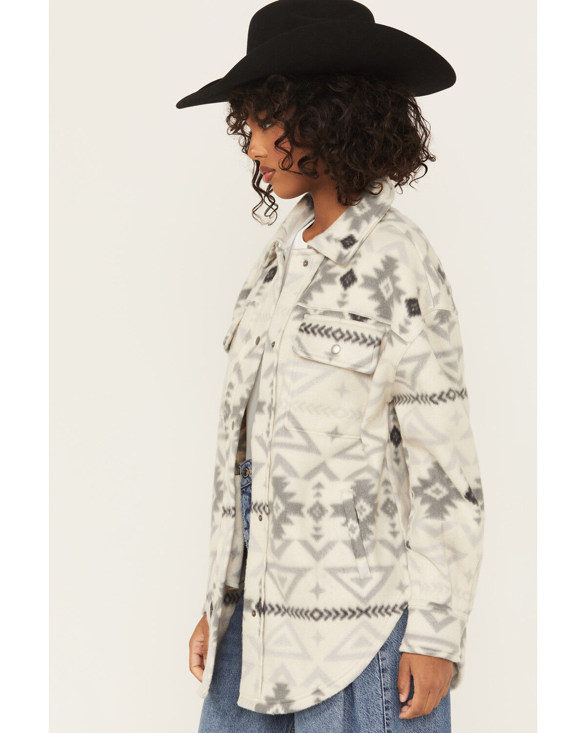 Image #2 - Fornia Women's Southwestern Print Fleece Snap Shacket, Multi, hi-res