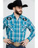 Image #1 - Ely Walker Men's Turquoise Retro Plaid Embroidered Long Sleeve Western Shirt , , hi-res