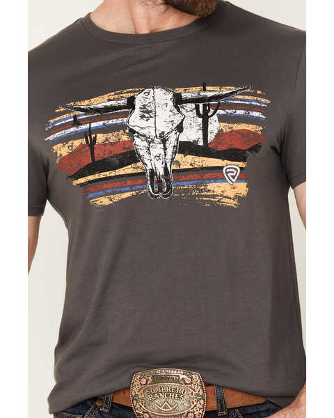 Rock & Roll Denim Men's Scenic Bull Skull Print Short Sleeve Graphic T-Shirt, Charcoal, hi-res