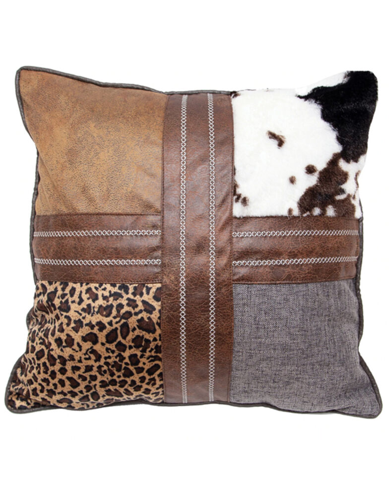 Carstens Home Rustic Four Square Mixed Leopard & Cow Print Decorative Throw Pilow, Brown, hi-res