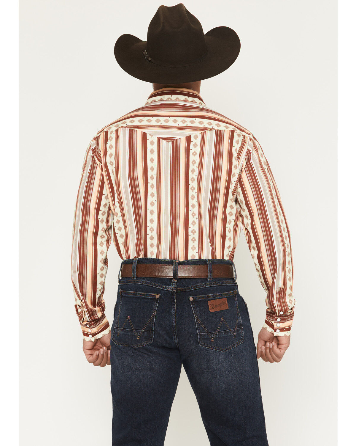 Image #4 - Sendero Provisions Men's Wyatt Southwestern Stripe Print Long Sleeve Snap Western Shirt, Maroon, hi-res