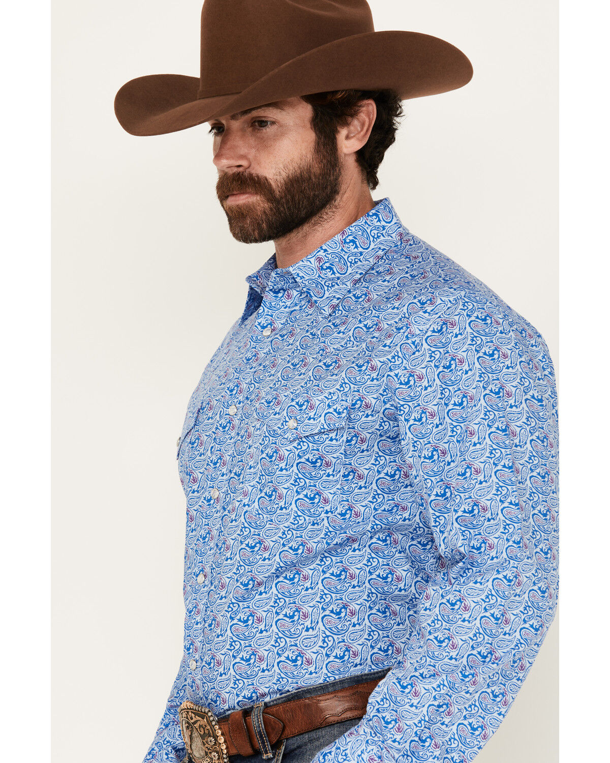 Image #2 - Wrangler 20X Men's Paisley Print Long Sleeve Snap Stretch Western Shirt, Blue, hi-res
